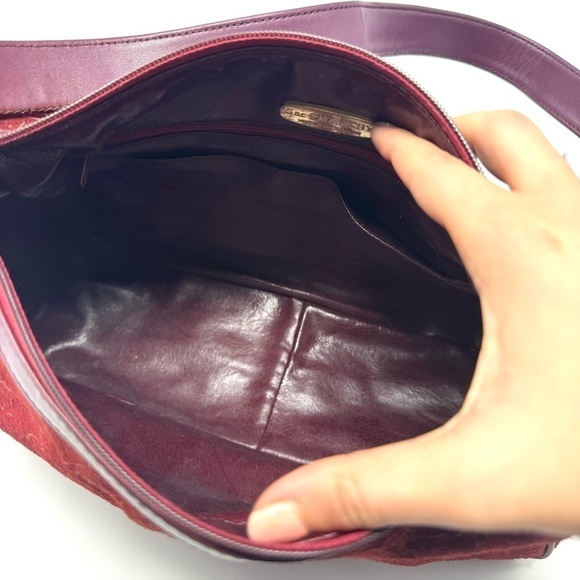 Givenchy Vintage Burgundy Suede Shoulder Bag – Gold Logo, Rare 90s Style - Picture 9 of 12